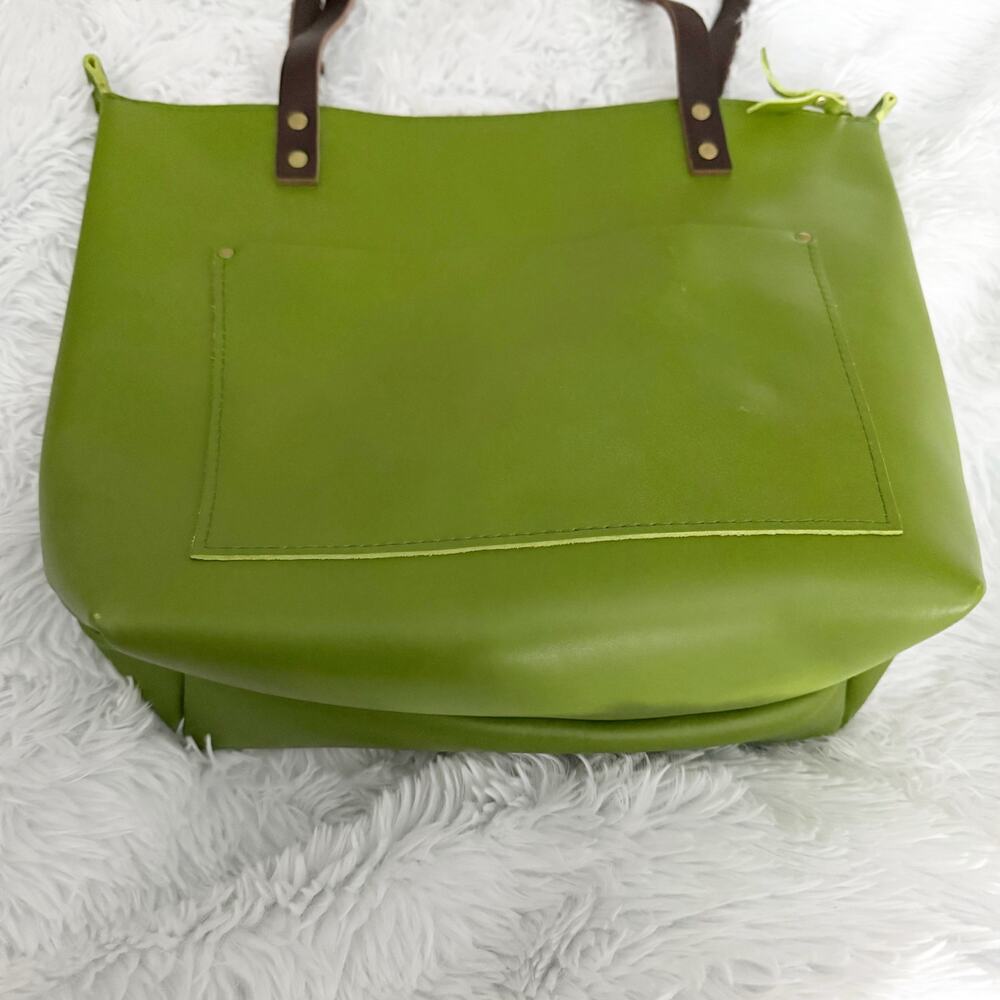 PORTLAND LEATHER | Super Unicorn Green Apple Zipper Dark Brown Handles | Medium - Picture 3 of 10
